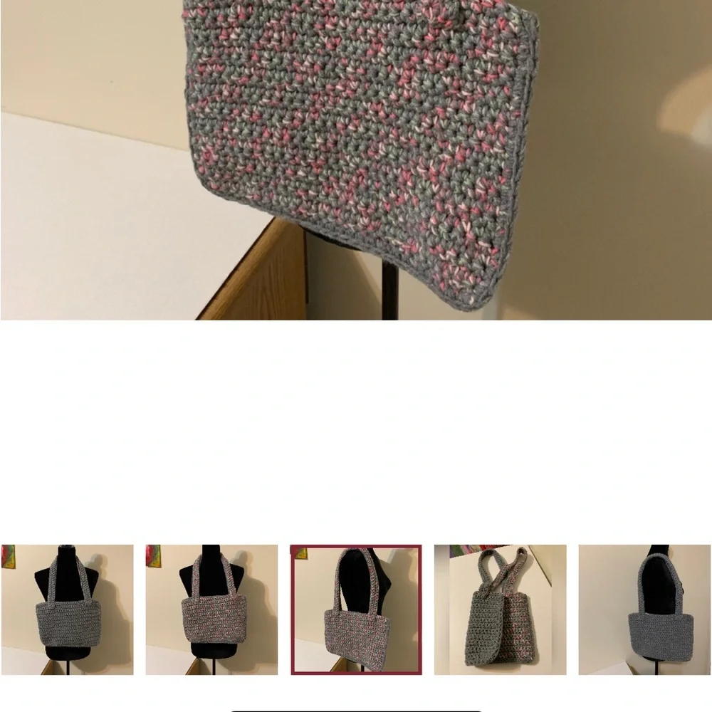 Shoulder Bag solid gray on one side mix Gray and pink on the other side - Picture 7 of 16